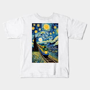 Starry night style train painting Kids T-Shirt